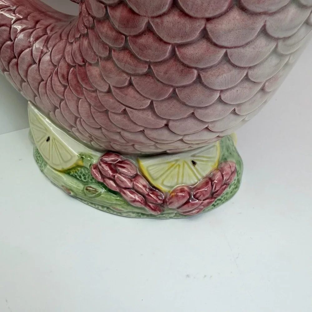 Vintage Fitz & Floyd Pink Fish‎ Pitcher Ceramic Seafood Nautical Large 10